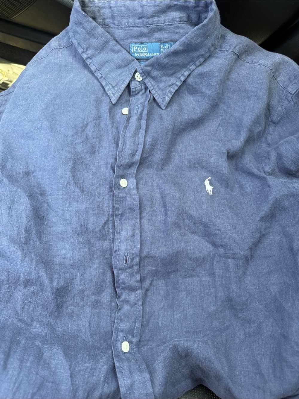 Polo by Ralph Lauren Navy Button-Down Linen Shirt- Linen